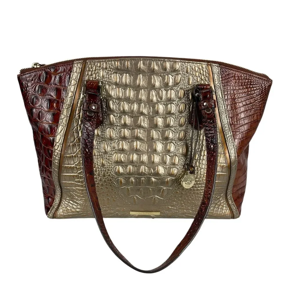 BRAHMIN Women's CROC EMBOSSED EMERSON Leather ROSE GOLD PROVENCE Satchel Bag
